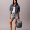Rucsac mini cu clapă din Denim cu logo Rucsac mini cu clapă din Denim cu logo