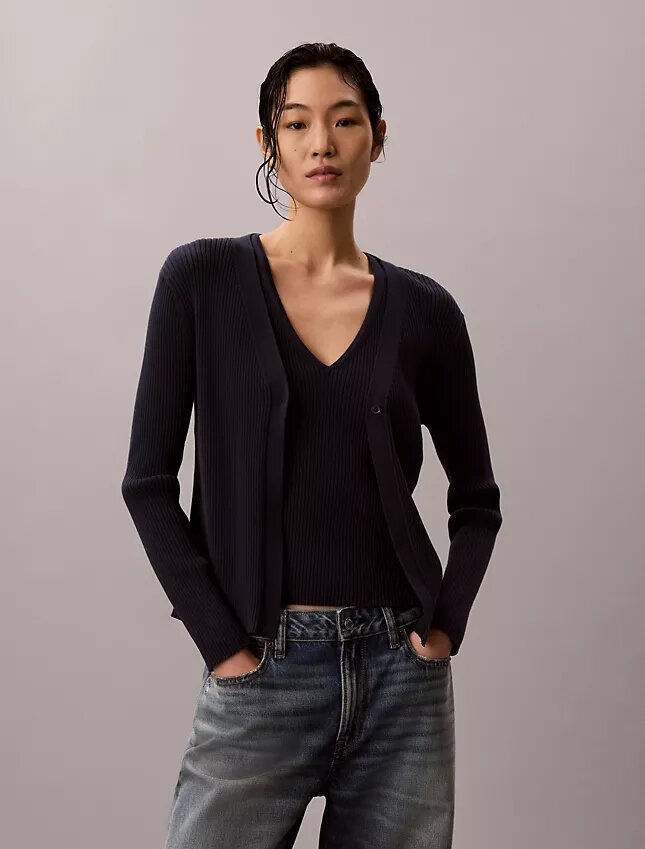 Set cardigan și maiou din bumbac cu nervuri Set cardigan și maiou din bumbac cu nervuri
