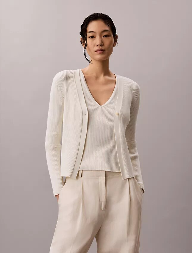 Set cardigan și maiou din bumbac cu nervuri Set cardigan și maiou din bumbac cu nervuri
