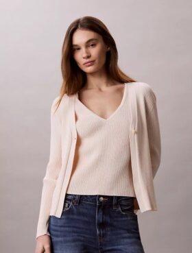 Set cardigan și maiou din bumbac cu nervuri