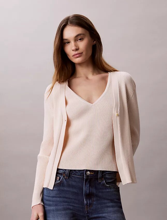 Set cardigan și maiou din bumbac cu nervuri Set cardigan și maiou din bumbac cu nervuri
