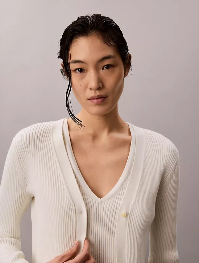 Set cardigan și maiou din bumbac cu nervuri Set cardigan și maiou din bumbac cu nervuri