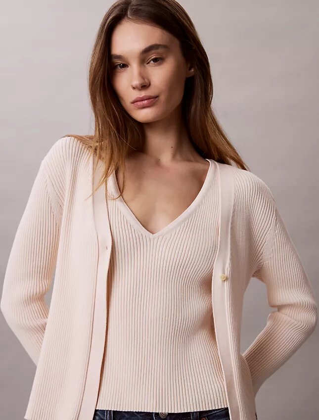 Set cardigan și maiou din bumbac cu nervuri Set cardigan și maiou din bumbac cu nervuri