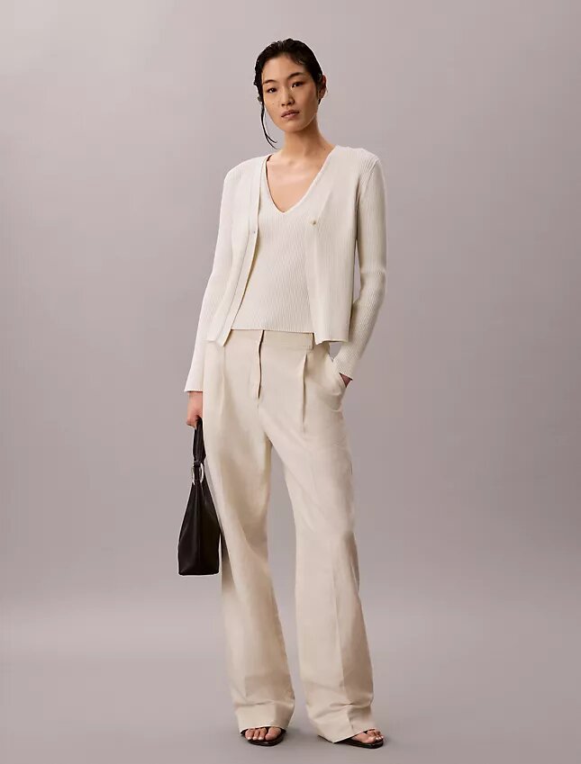 Set cardigan și maiou din bumbac cu nervuri Set cardigan și maiou din bumbac cu nervuri