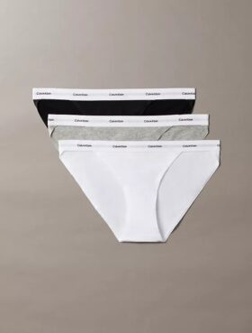 Set de 3 bikini cu șnur din bumbac elastic cu nervuri