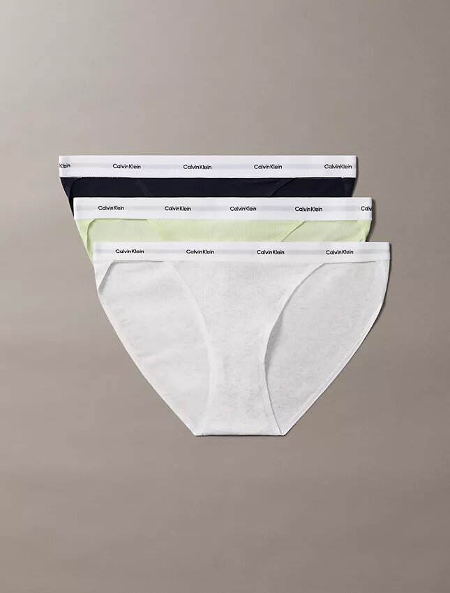 Set de 3 bikini cu șnur din bumbac elastic cu nervuri Set de 3 bikini cu șnur din bumbac elastic cu nervuri