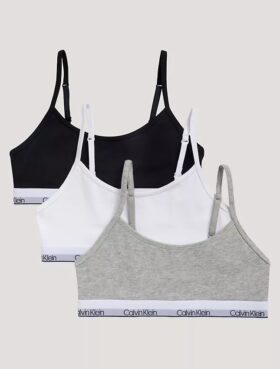 Set de 3 Bralette scurte din Cotton Stretch pentru fete, Unlined