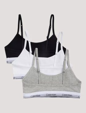 Set de 3 Bralette scurte din Cotton Stretch pentru fete, Unlined