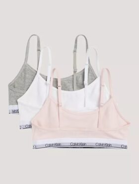 Set de 3 Bralette scurte din Cotton Stretch pentru fete, Unlined
