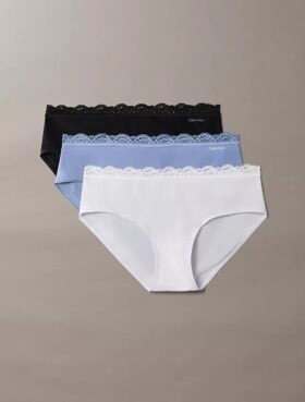 Set de 3 chiloți hipster din microfibră elastică cu dantelă