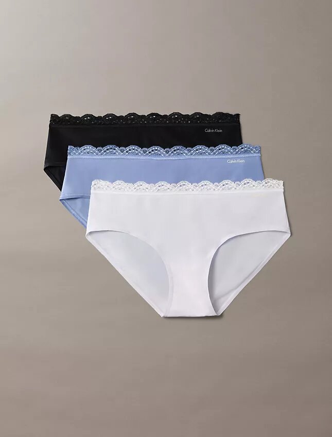 Set de 3 chiloți hipster din microfibră elastică cu dantelă Set de 3 chiloți hipster din microfibră elastică cu dantelă