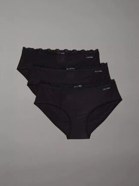 Set de 3 chiloți hipster din microfibră elastică cu dantelă