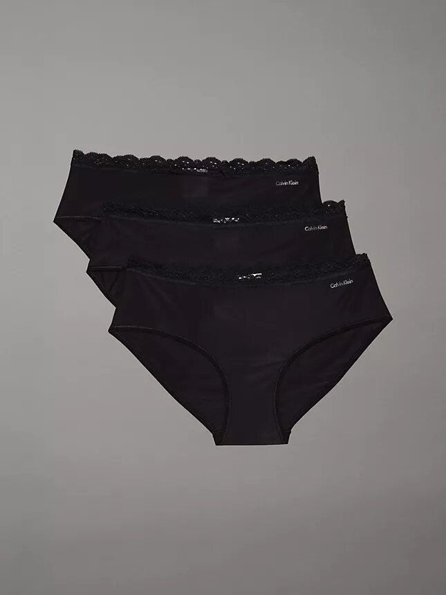 Set de 3 chiloți hipster din microfibră elastică cu dantelă Set de 3 chiloți hipster din microfibră elastică cu dantelă