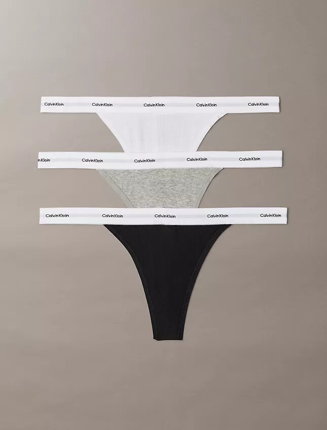Set de 3 Thongs din bumbac elastic cu nervuri Set de 3 Thongs din bumbac elastic cu nervuri