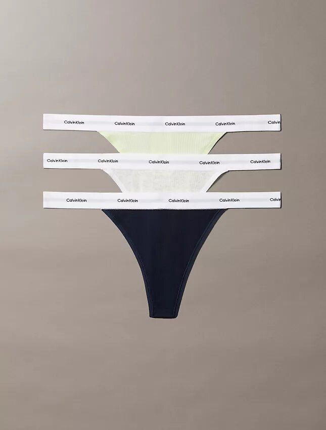 Set de 3 Thongs din bumbac elastic cu nervuri Set de 3 Thongs din bumbac elastic cu nervuri
