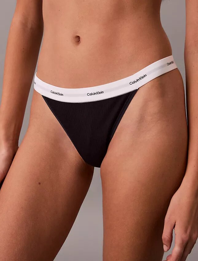 Set de 3 Thongs din bumbac elastic cu nervuri Set de 3 Thongs din bumbac elastic cu nervuri
