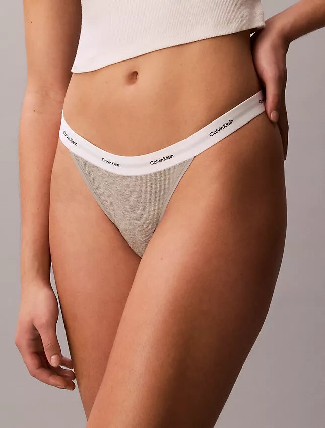 Set de 3 Thongs din bumbac elastic cu nervuri Set de 3 Thongs din bumbac elastic cu nervuri