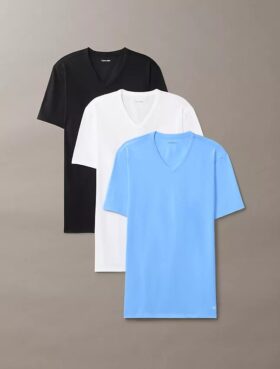 Set de 3 tricouri slim fit cu guler în V din amestec de Cotton Stretch Set de 3 tricouri slim fit cu guler în V din amestec de Cotton Stretch