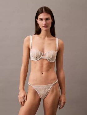 Sutien balconet Unlined din dantelă florală neagră CK Black