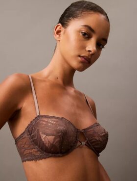 Sutien balconet Unlined din dantelă florală neagră CK Black