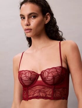 Sutien balconet Unlined din dantelă florală neagră CK Black