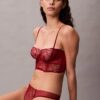 Sutien balconet Unlined din dantelă florală neagră CK Black