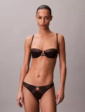 Sutien balconet Unlined, din dantelă geometrică neagră CK Black