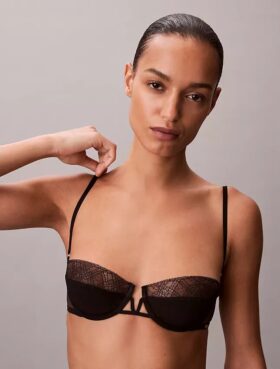 Sutien balconet Unlined, din dantelă geometrică neagră CK Black