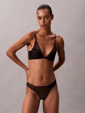 Sutien decoltat CK Black Floral Lace, ușor căptușit