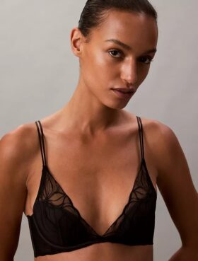 Sutien decoltat CK Black Floral Lace, ușor căptușit