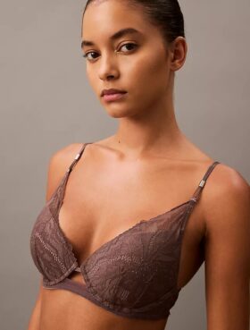 Sutien Push-Up cu decolteu adânc din dantelă florală neagră CK Black