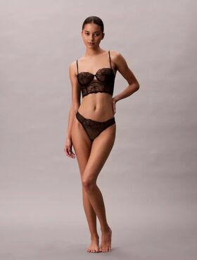 Thong Ck Black dantelă florală neagră