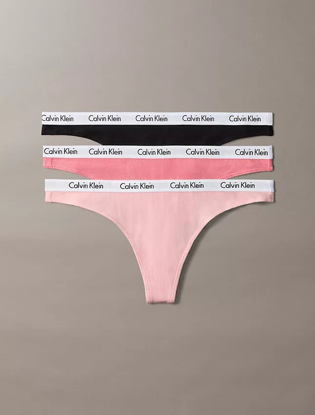 Thong din bumbac Cotton Stretch cu nervuri, pachet de 3 bucăți Thong din bumbac Cotton Stretch cu nervuri, pachet de 3 bucăți