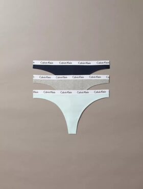 Thong din bumbac Cotton Stretch cu nervuri, pachet de 3 bucăți