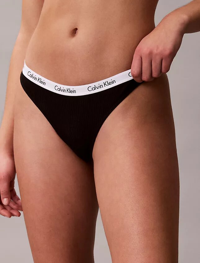 Thong din bumbac Cotton Stretch cu nervuri, pachet de 3 bucăți Thong din bumbac Cotton Stretch cu nervuri, pachet de 3 bucăți