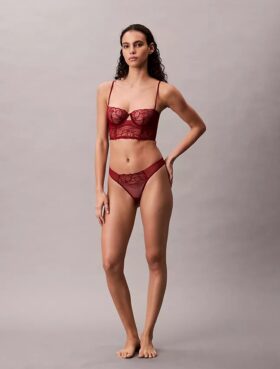 Thong din dantelă florală neagră CK Black