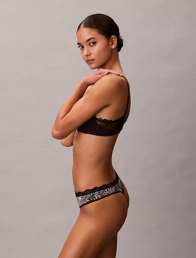 Thong din microfibră elastică cu dantelă