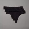 Thong din microfibră elastică cu dantelă, pachet de 3 Thong din microfibră elastică cu dantelă, pachet de 3