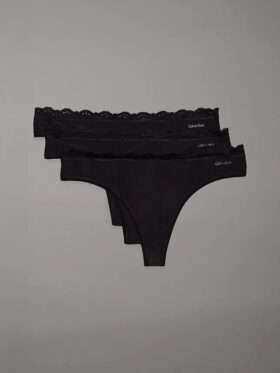 Thong din microfibră elastică cu dantelă, pachet de 3