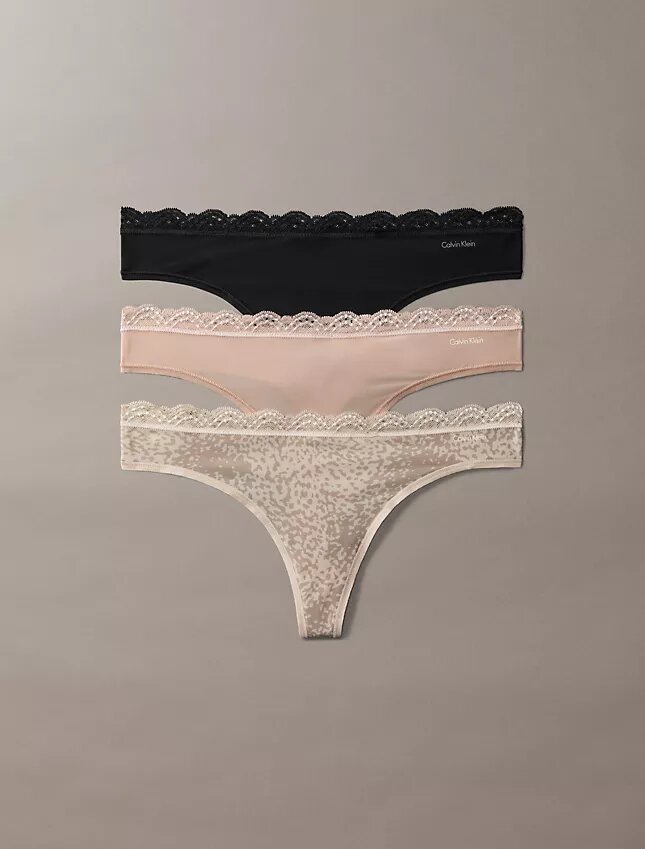 Thong din microfibră elastică cu dantelă, pachet de 3 Thong din microfibră elastică cu dantelă, pachet de 3