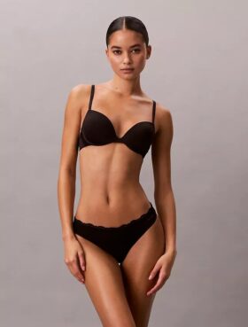 Thong din microfibră elastică cu dantelă, pachet de 3