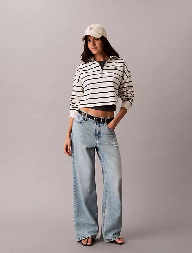 Top scurt din material frotir cu monogramă în dungi Top scurt din material frotir cu monogramă în dungi
