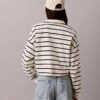 Top scurt din material frotir cu monogramă în dungi Top scurt din material frotir cu monogramă în dungi