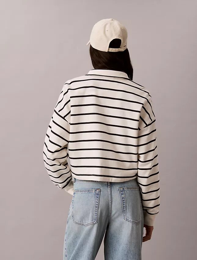 Top scurt din material frotir cu monogramă în dungi Top scurt din material frotir cu monogramă în dungi