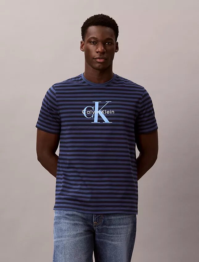 Tricou clasic cu dungi grafice Monologo Tricou clasic cu dungi grafice Monologo