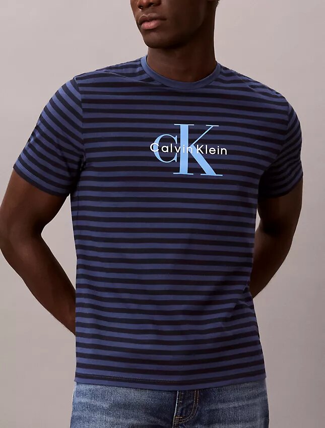 Tricou clasic cu dungi grafice Monologo Tricou clasic cu dungi grafice Monologo