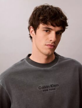 Tricou clasic cu guler rotund și logo decolorat