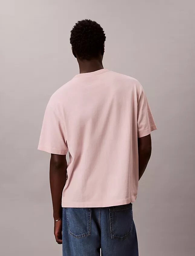 Tricou clasic cu guler rotund și logo decolorat Tricou clasic cu guler rotund și logo decolorat