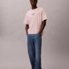 Tricou clasic cu guler rotund și logo decolorat Tricou clasic cu guler rotund și logo decolorat