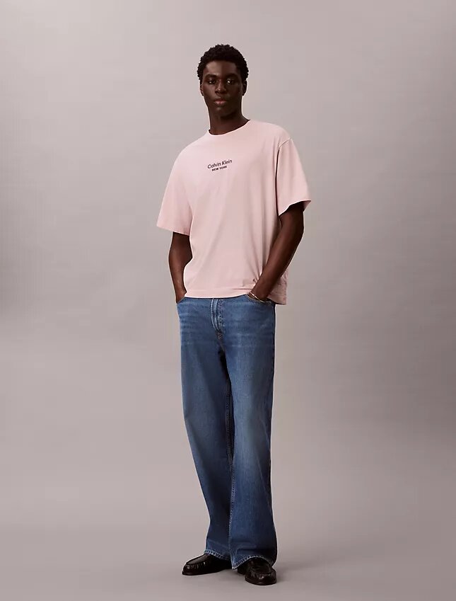 Tricou clasic cu guler rotund și logo decolorat Tricou clasic cu guler rotund și logo decolorat